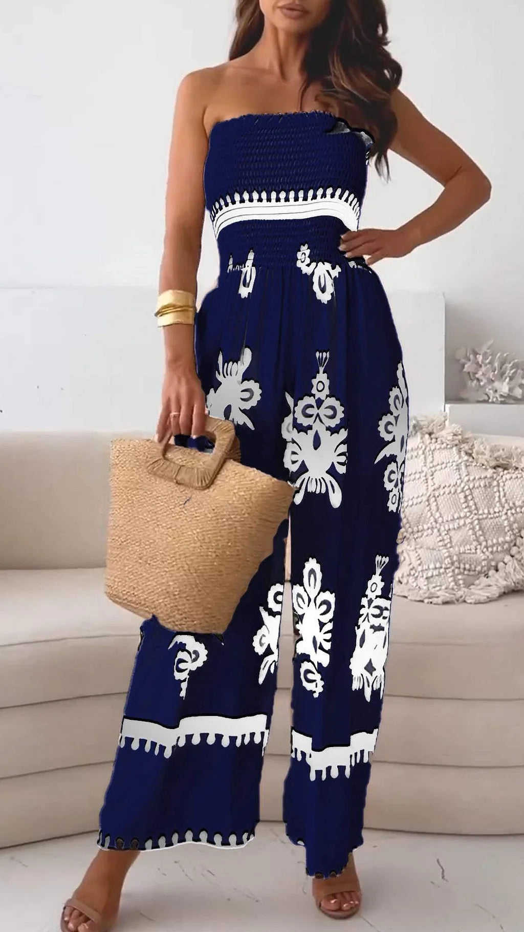 Strapless Print Jumpsuit with Pockets – Effortless Style, All-in-One Look