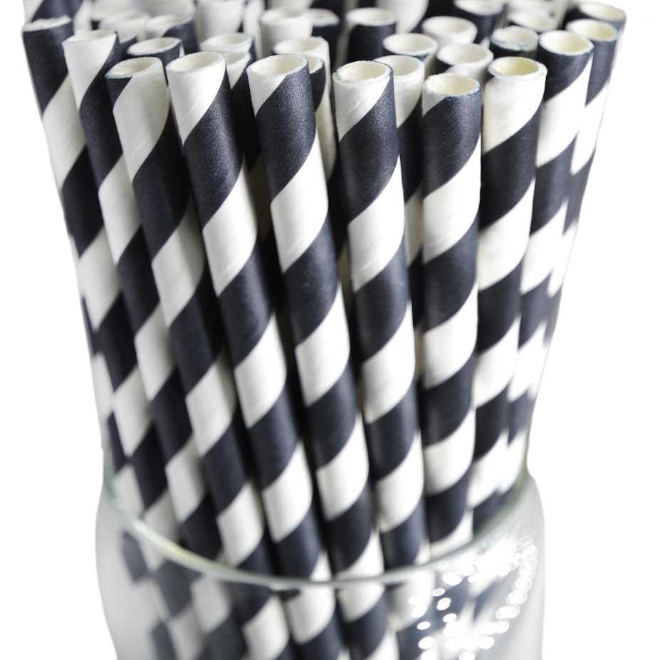 Black & White Striped Paper Straws – Eco-Friendly & Durable (50-Count)