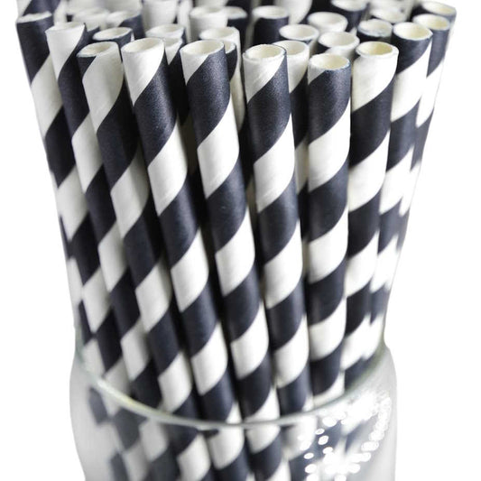 Black & White Striped Paper Straws – Eco-Friendly & Durable (50-Count)