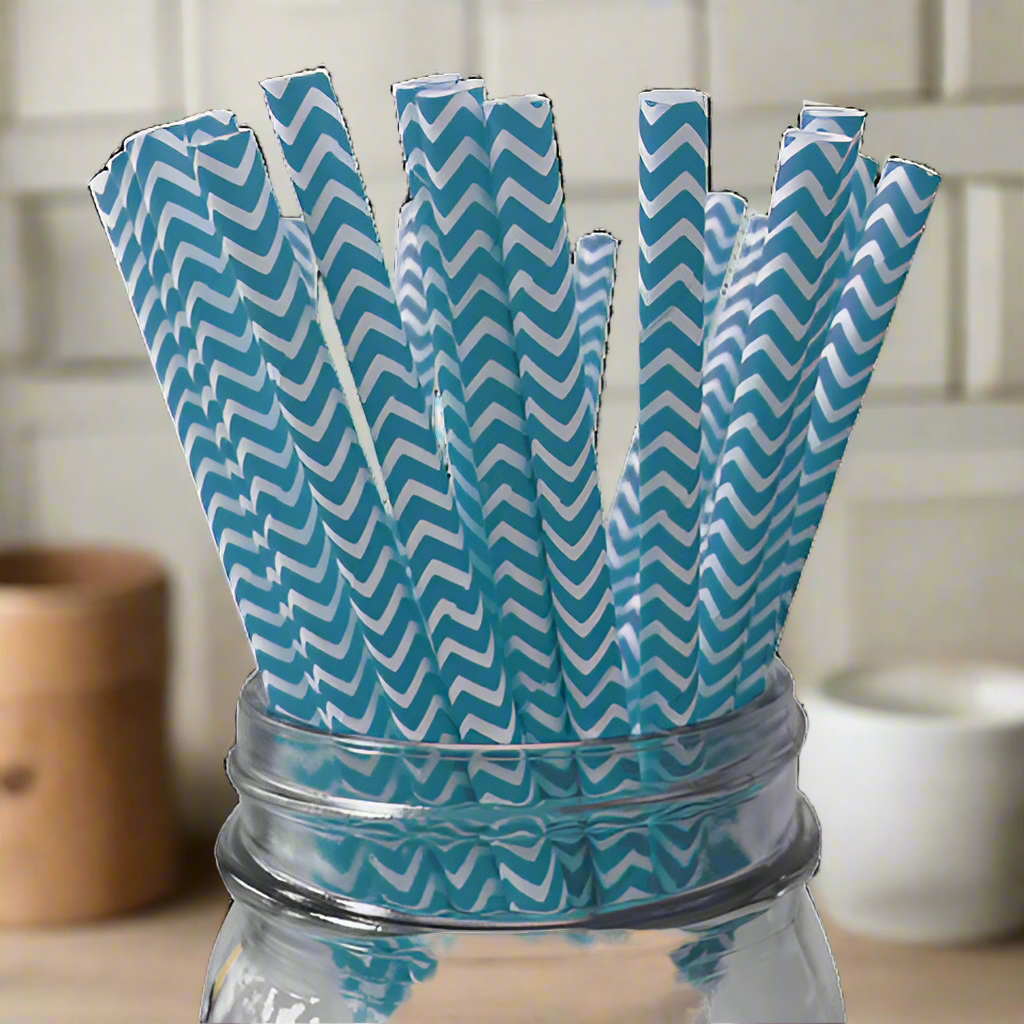 Blue & White Chevron Eco-Friendly Paper Straws