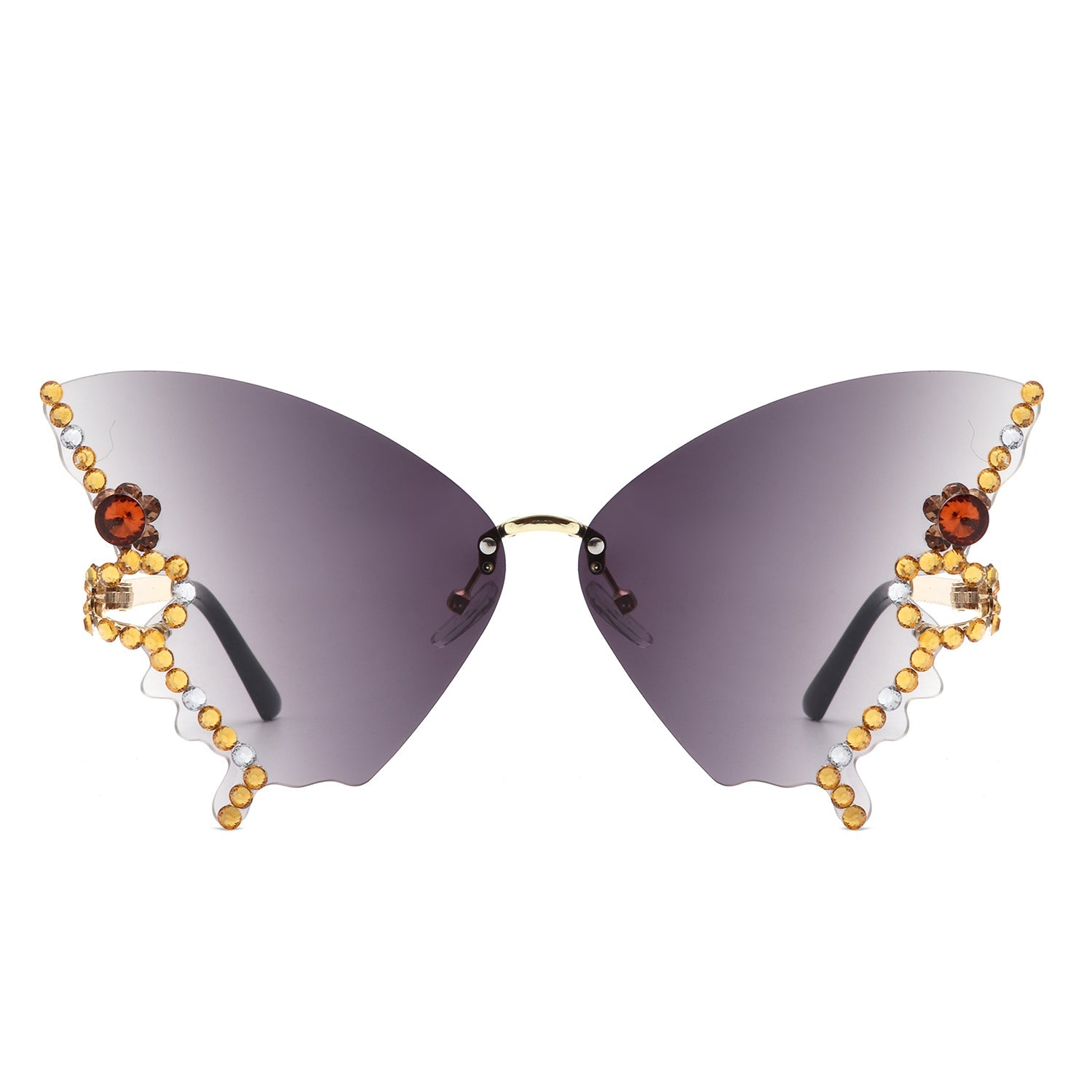 Lyrin - Rimless Oversize Rhinestone Butterfly Women Fashion Sunglasses-1