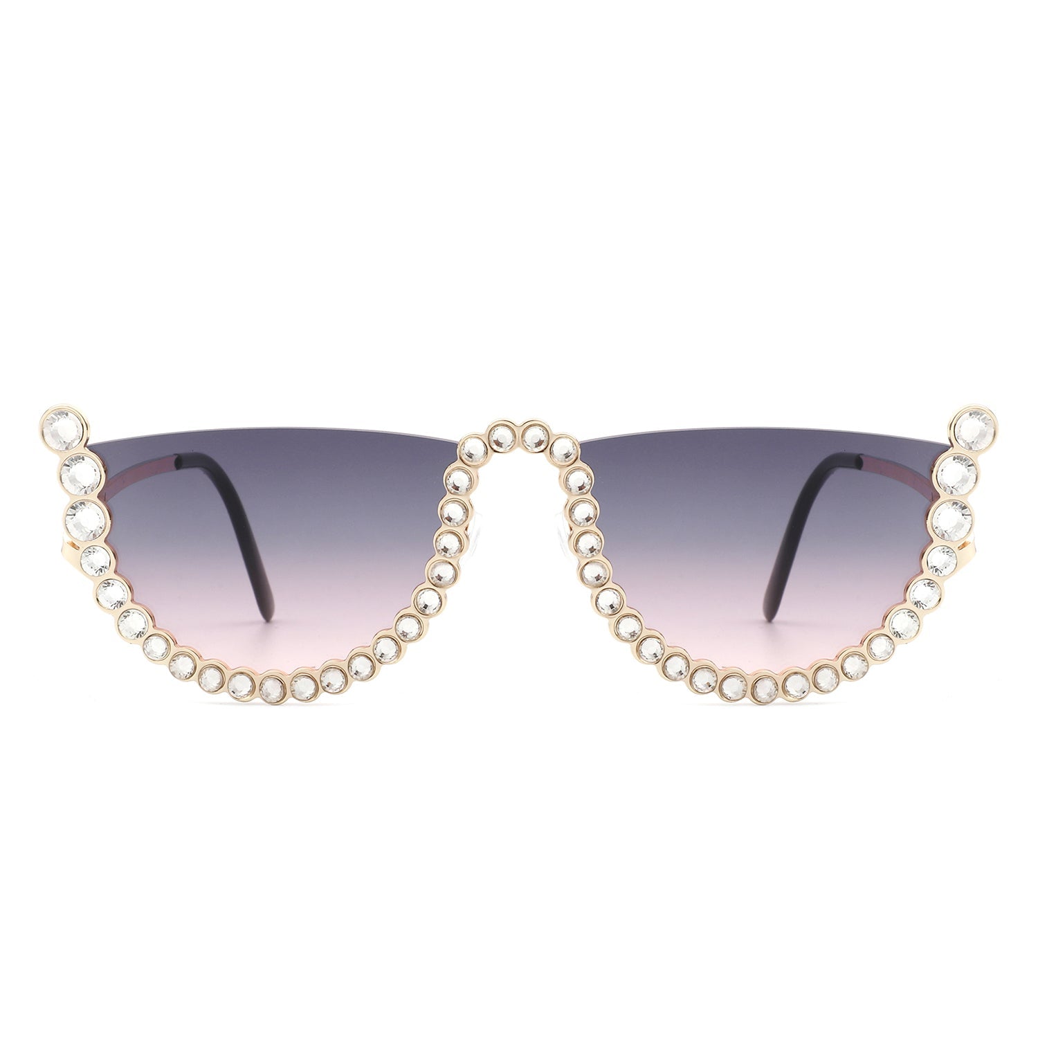 Florinda - Women Half Frame Rhinestone Round Fashion Sunglasses-1