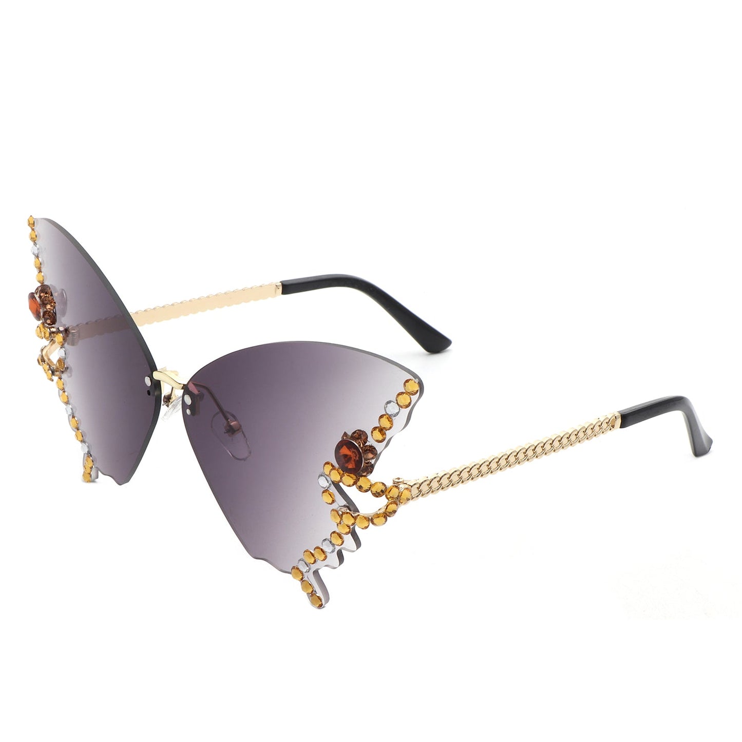 Lyrin - Rimless Oversize Rhinestone Butterfly Women Fashion Sunglasses-0