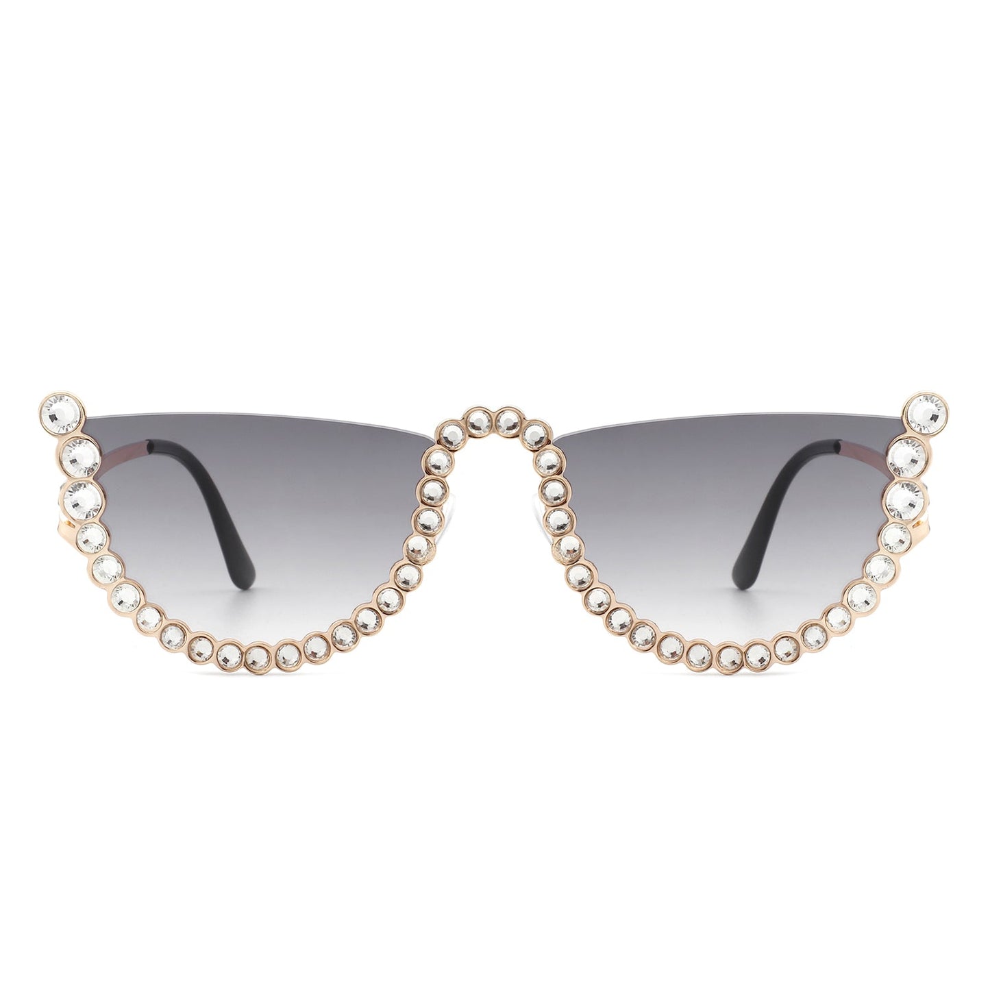 Florinda - Women Half Frame Rhinestone Round Fashion Sunglasses-2