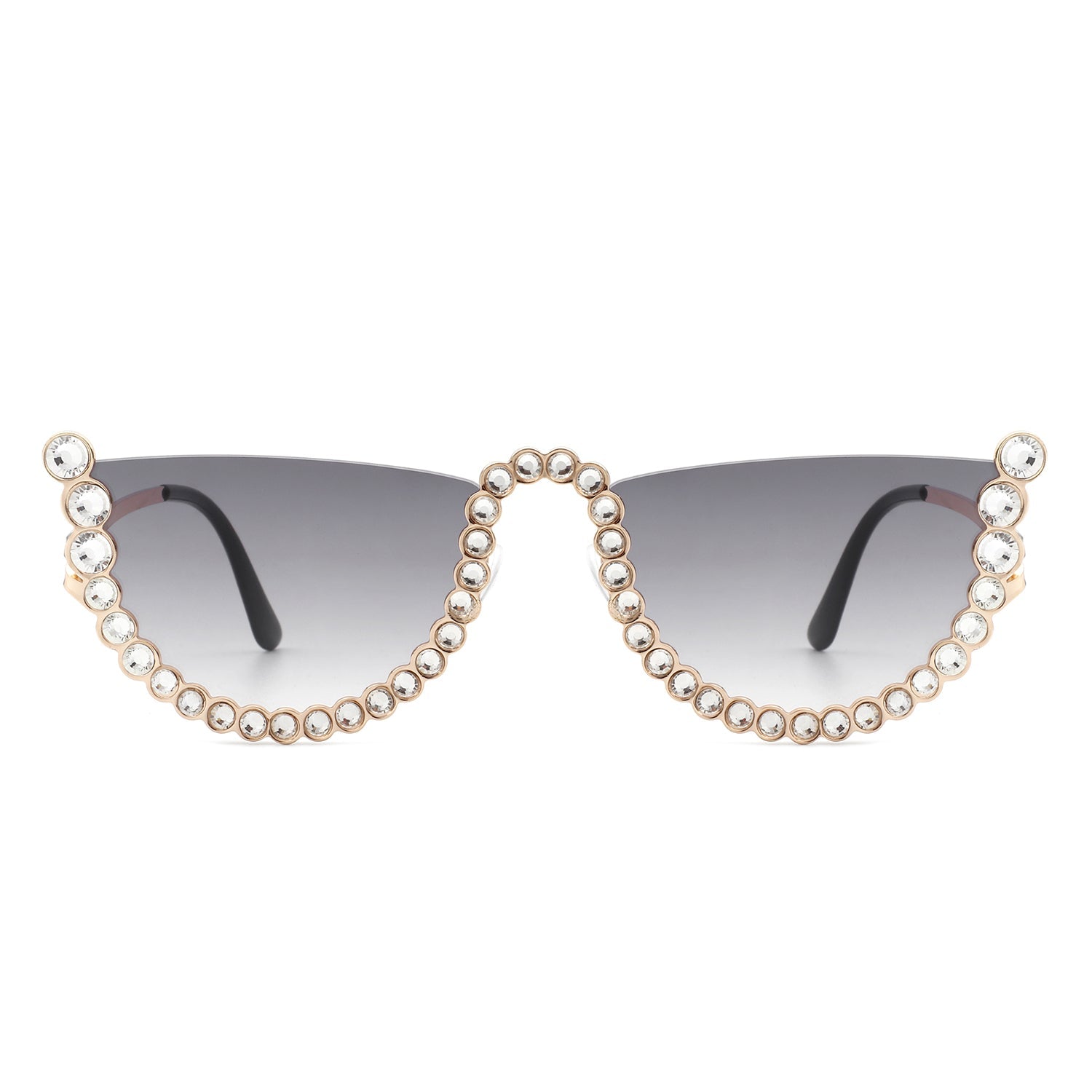 Florinda - Women Half Frame Rhinestone Round Fashion Sunglasses-2