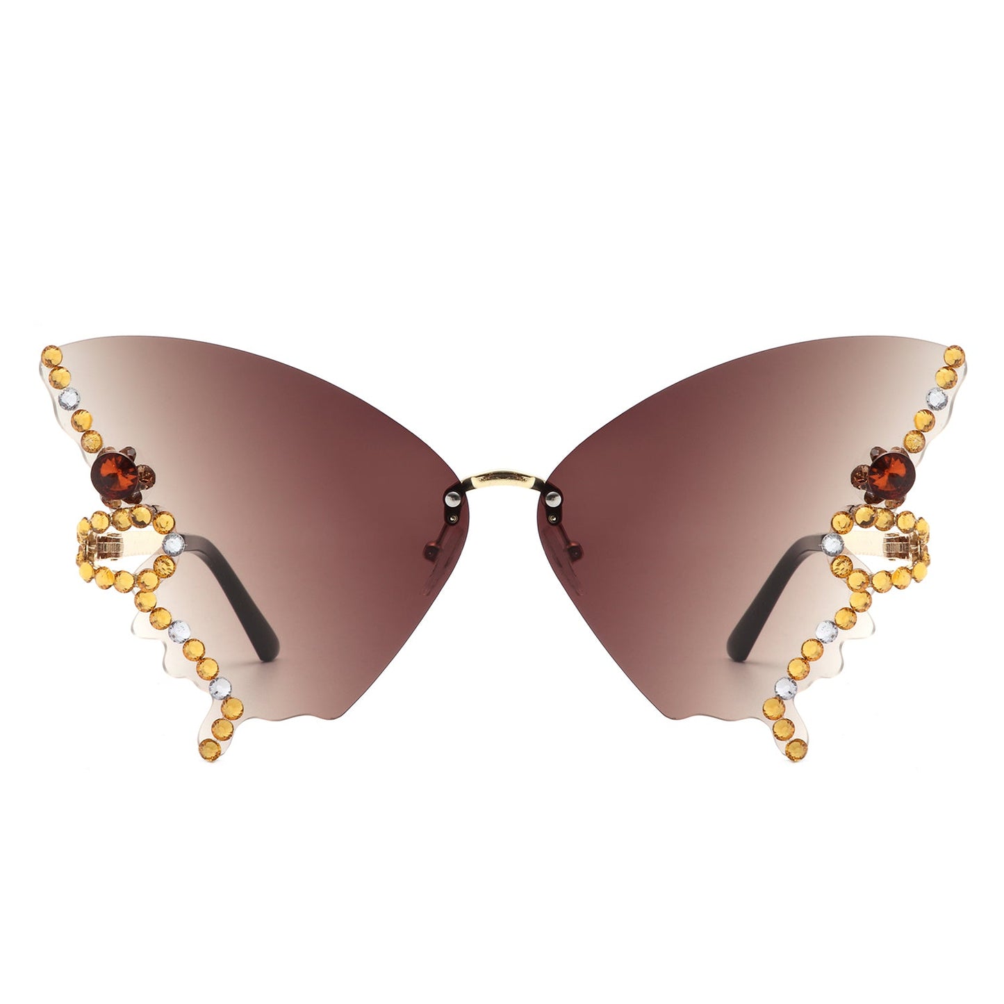 Lyrin - Rimless Oversize Rhinestone Butterfly Women Fashion Sunglasses-2