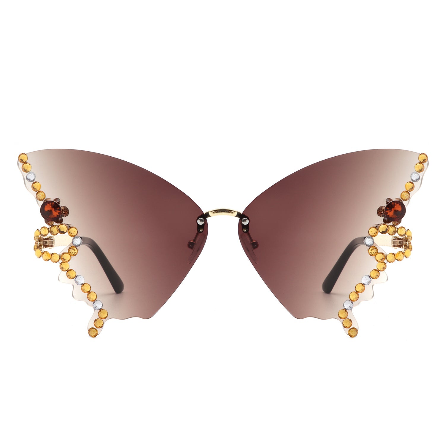 Lyrin - Rimless Oversize Rhinestone Butterfly Women Fashion Sunglasses-2