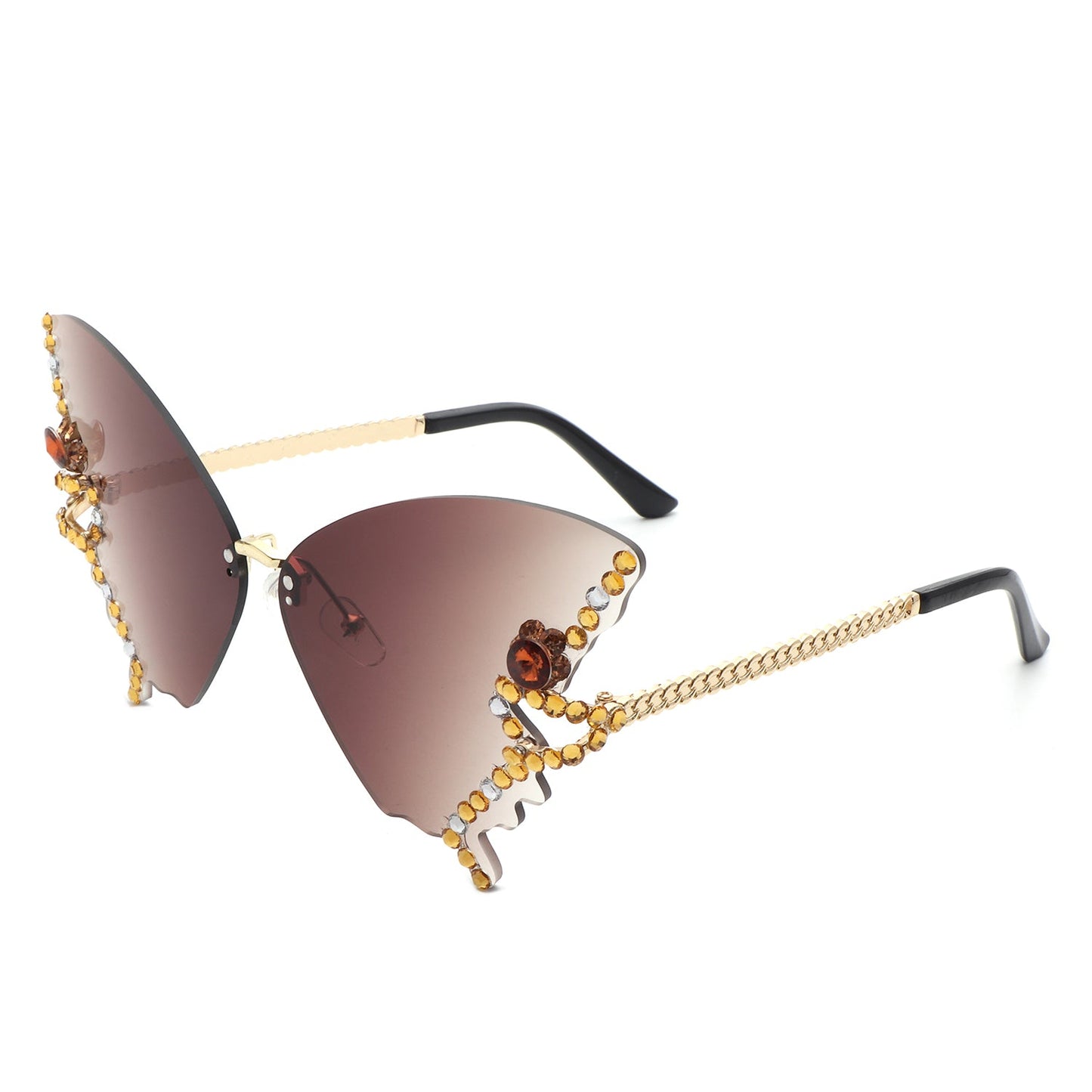 Lyrin - Rimless Oversize Rhinestone Butterfly Women Fashion Sunglasses-3