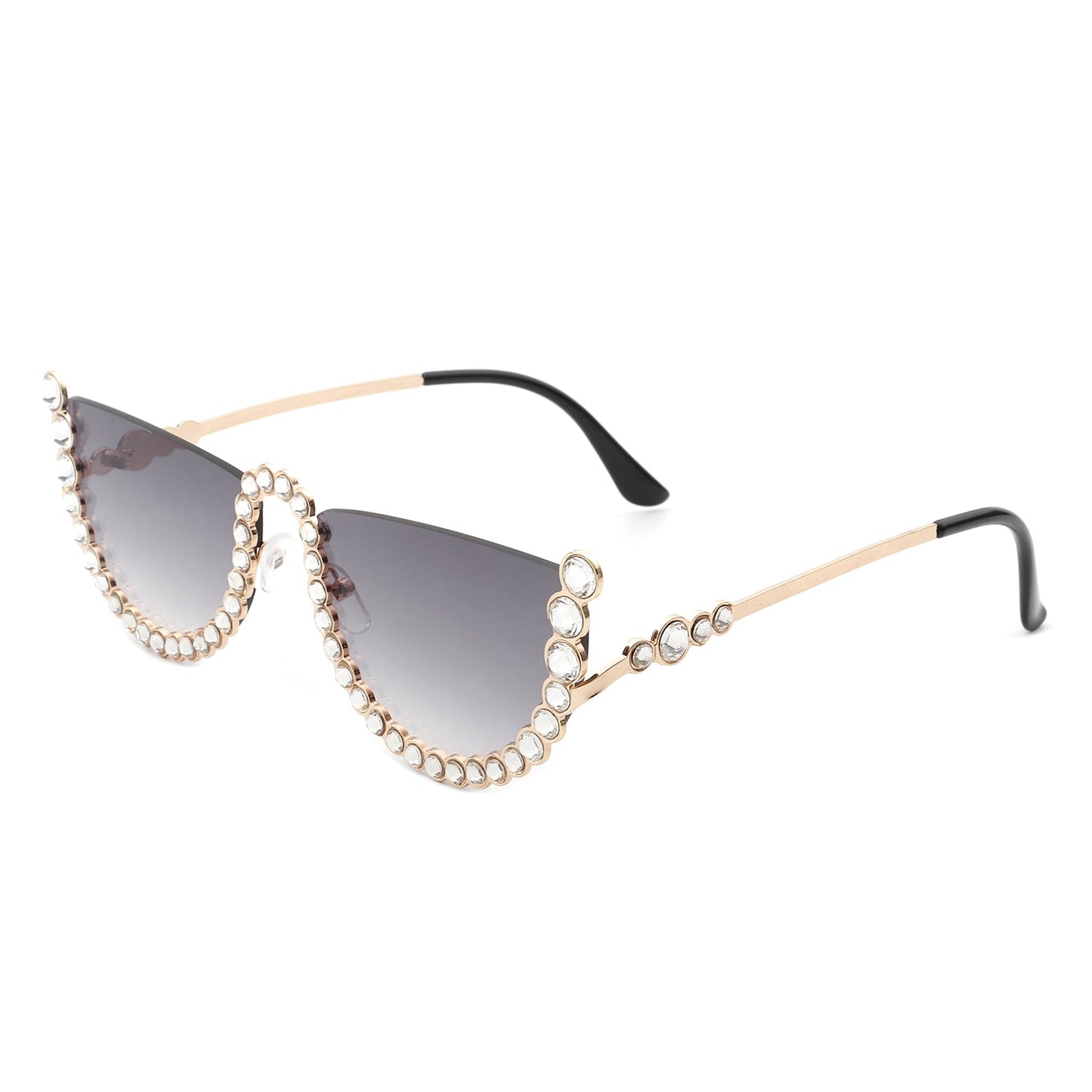 Florinda - Women Half Frame Rhinestone Round Fashion Sunglasses-3