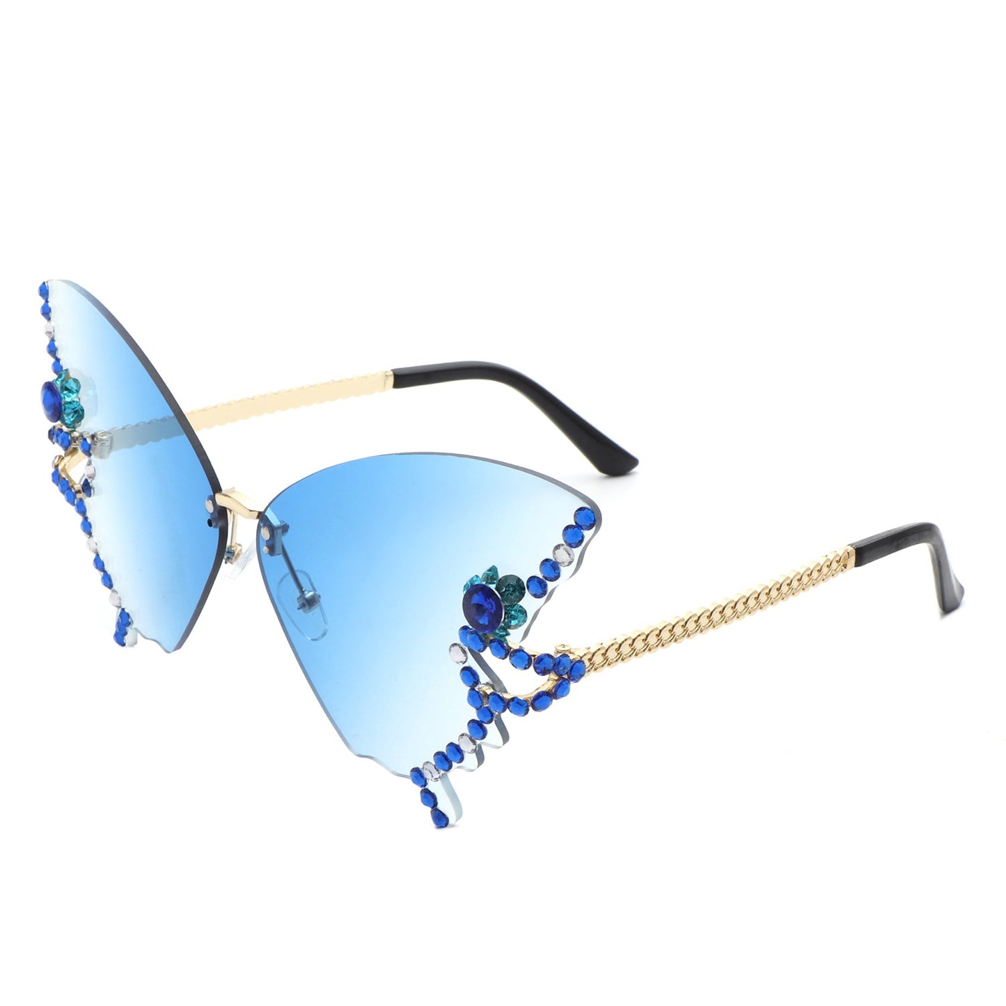 Lyrin - Rimless Oversize Rhinestone Butterfly Women Fashion Sunglasses-5