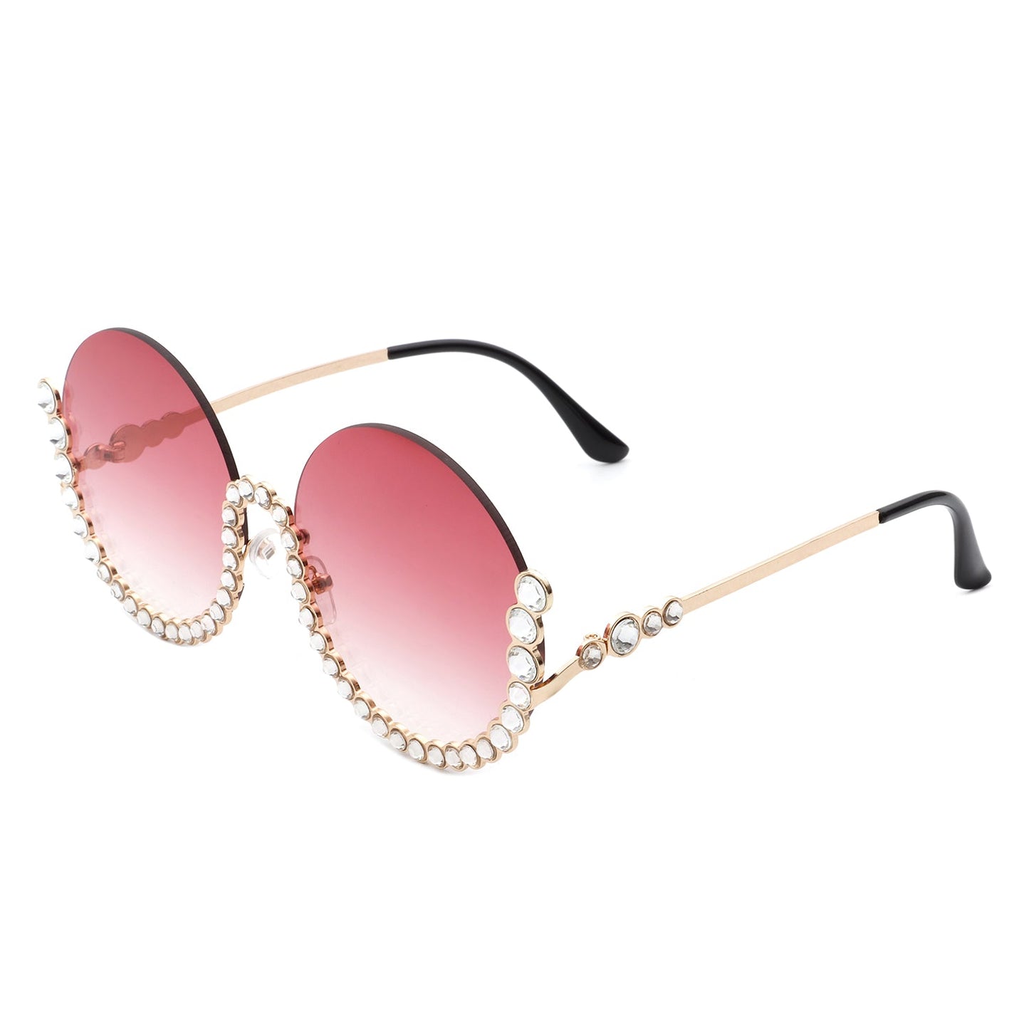 Gloriana - Women Circle Half Frame Oversize Rhinestone Fashion Round Sunglasses-5