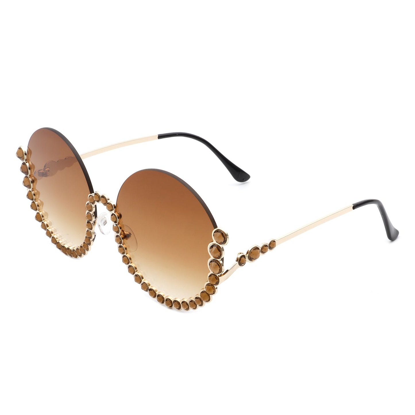 Gloriana - Women Circle Half Frame Oversize Rhinestone Fashion Round Sunglasses-6