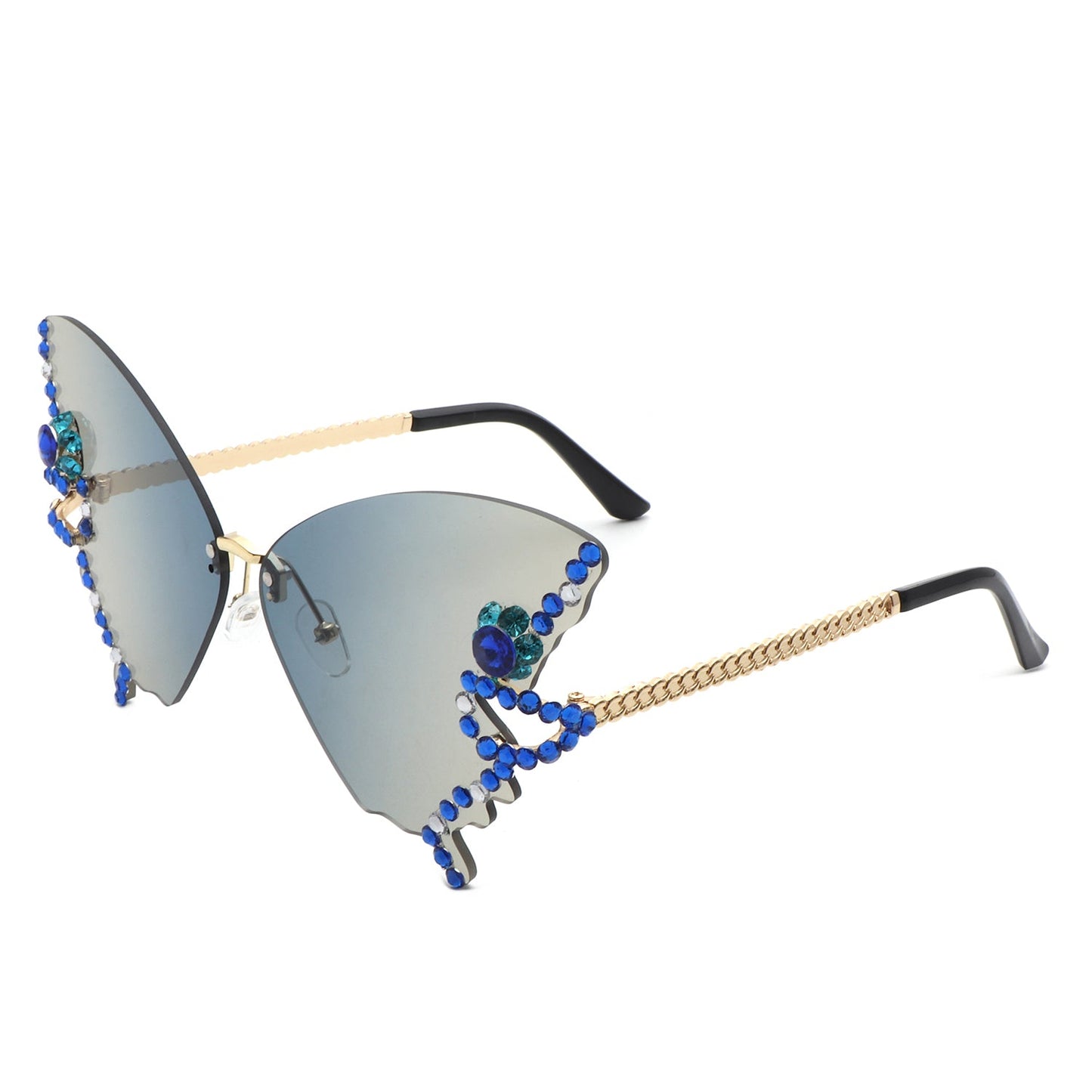 Lyrin - Rimless Oversize Rhinestone Butterfly Women Fashion Sunglasses-6