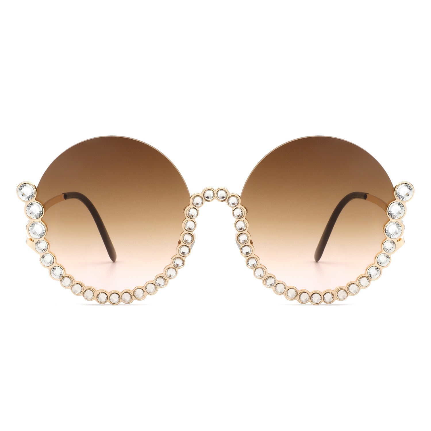 Gloriana - Women Circle Half Frame Oversize Rhinestone Fashion Round Sunglasses-1