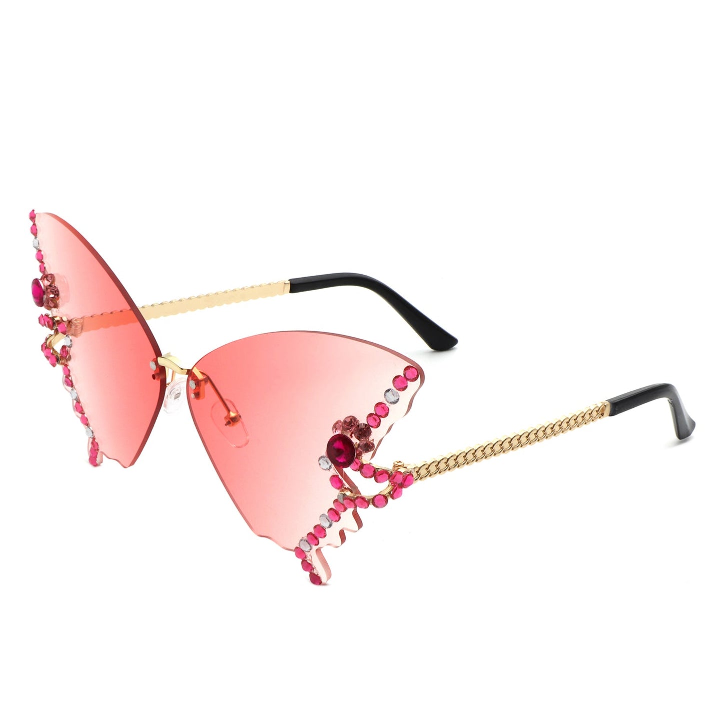 Lyrin - Rimless Oversize Rhinestone Butterfly Women Fashion Sunglasses-7