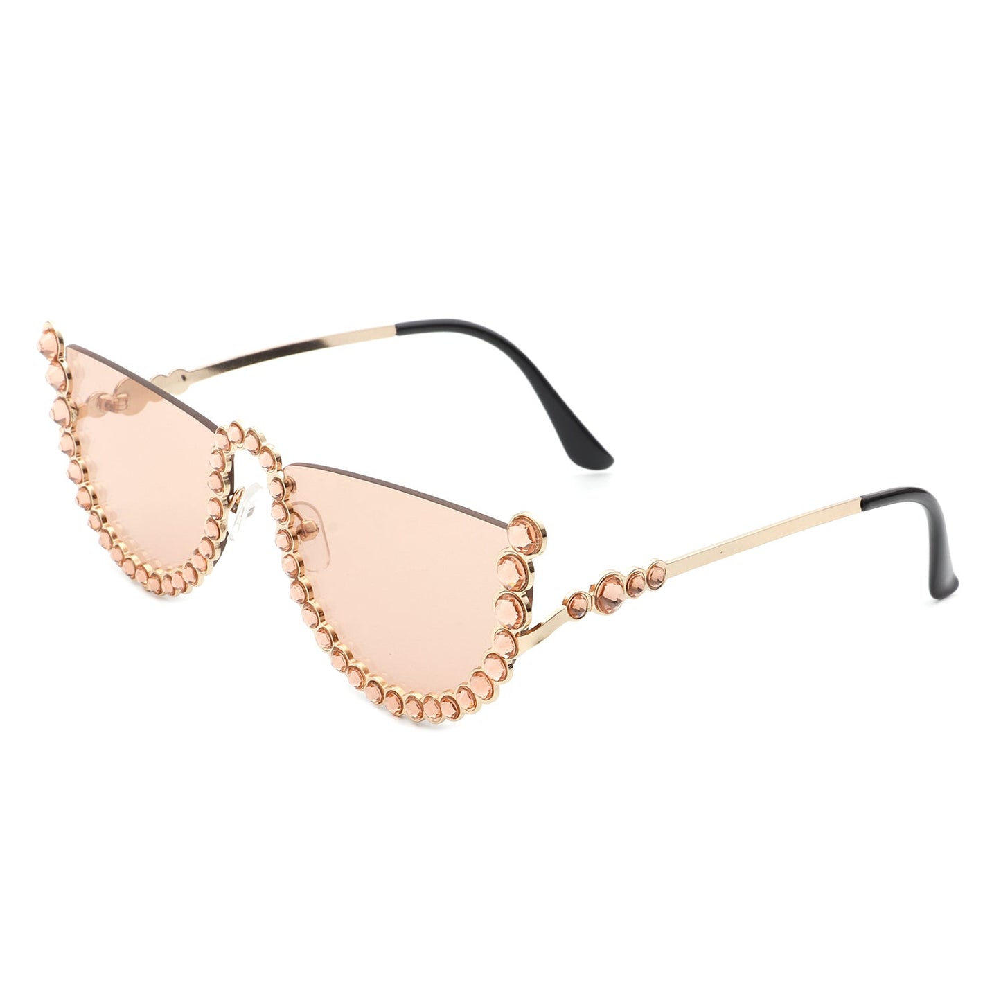 Florinda - Women Half Frame Rhinestone Round Fashion Sunglasses-7