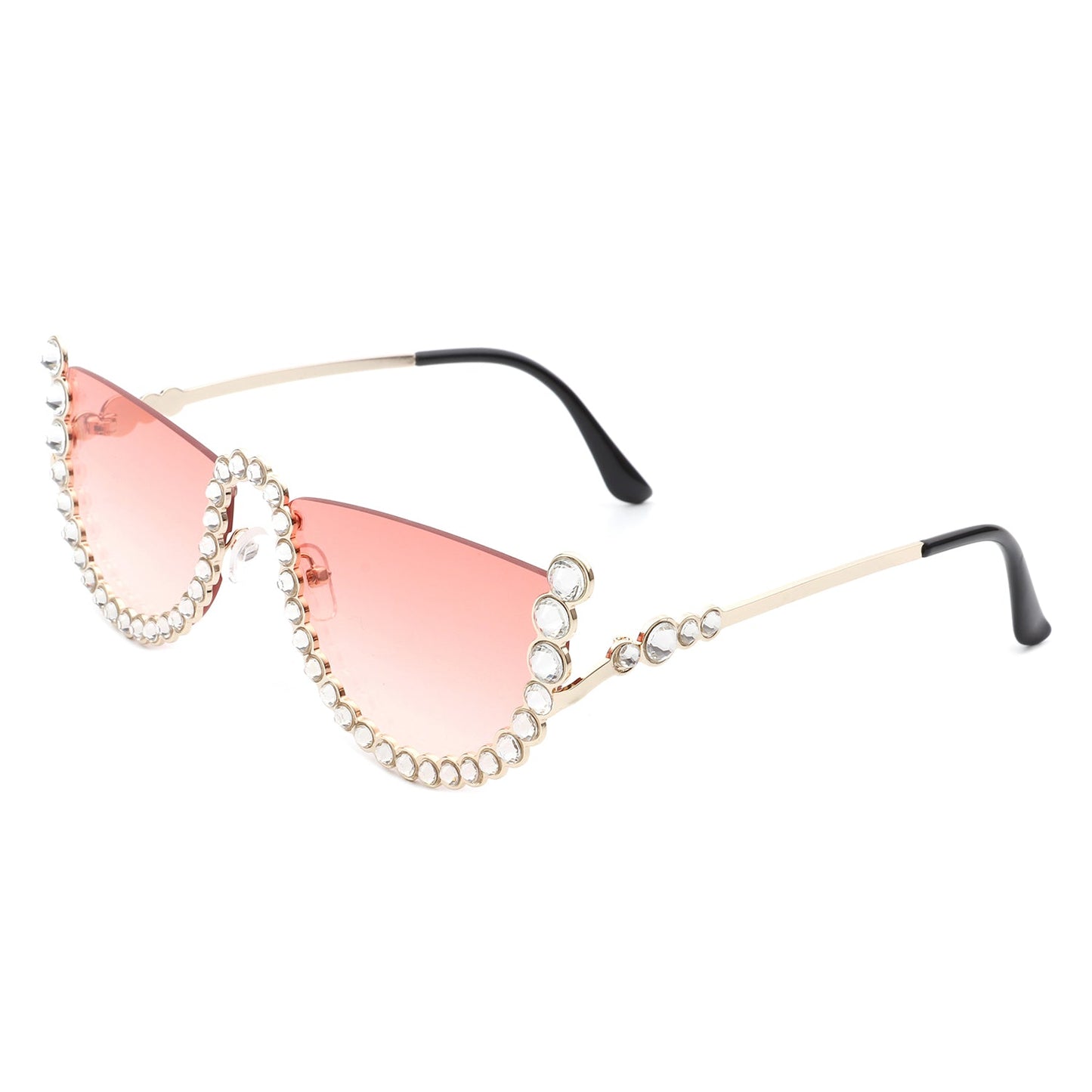 Florinda - Women Half Frame Rhinestone Round Fashion Sunglasses-8