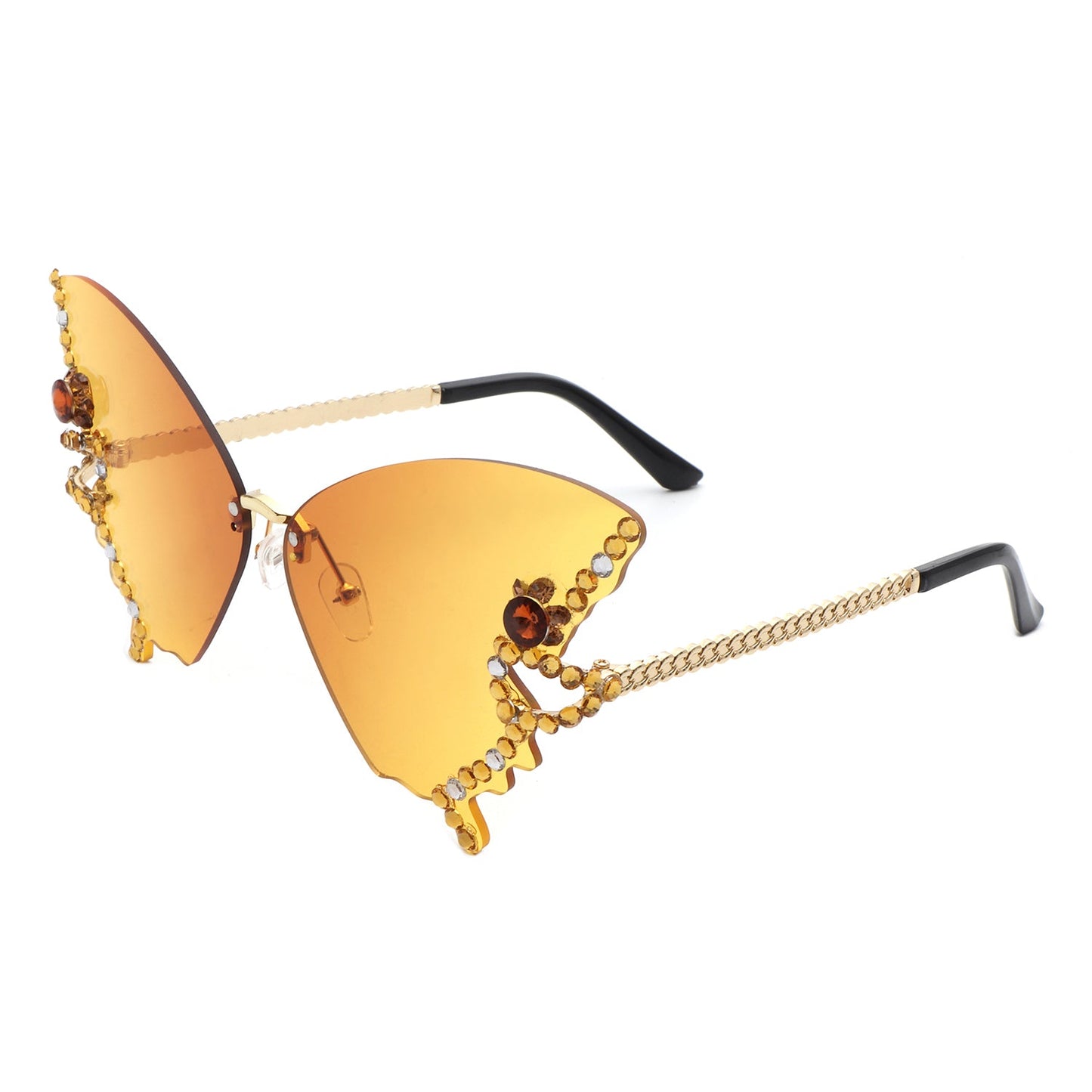 Lyrin - Rimless Oversize Rhinestone Butterfly Women Fashion Sunglasses-8