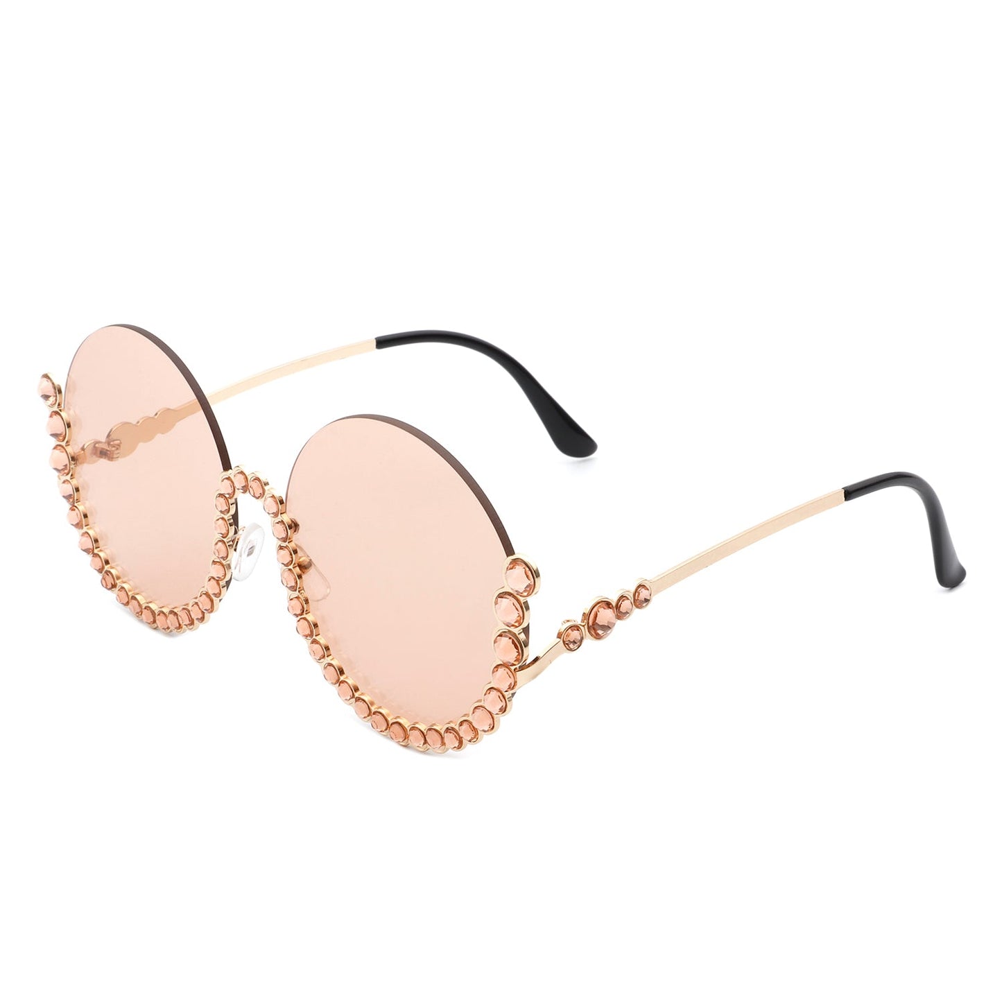 Gloriana - Women Circle Half Frame Oversize Rhinestone Fashion Round Sunglasses-7