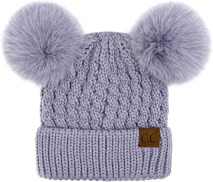 Women's C.C Beanie Solid Winter Double Pom Pom Beanie Hat (HAT2055, HAT2055-S) - Scarvesnthangs