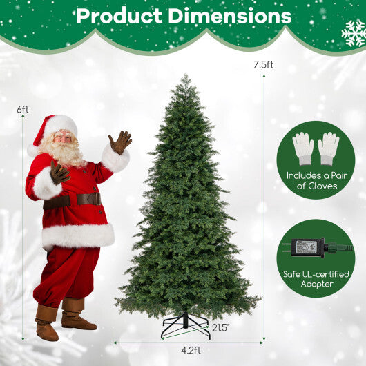 6/7.5 Feet Pre-Lit Artificial Christmas Tree with11 Modes and Metal Stand-7.5ft