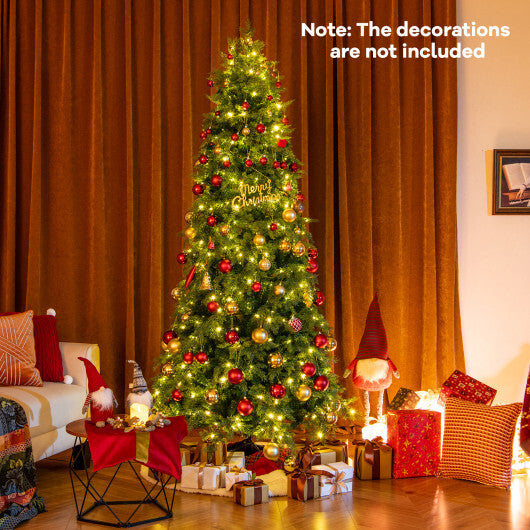 6/7.5 Feet Pre-Lit Artificial Christmas Tree with11 Modes and Metal Stand-7.5ft