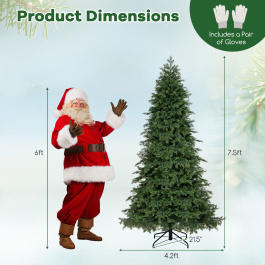 Artificial Christmas Tree Green Hinged Holiday Tree with 721/1019 Lush Branch Tips-7.5 ft