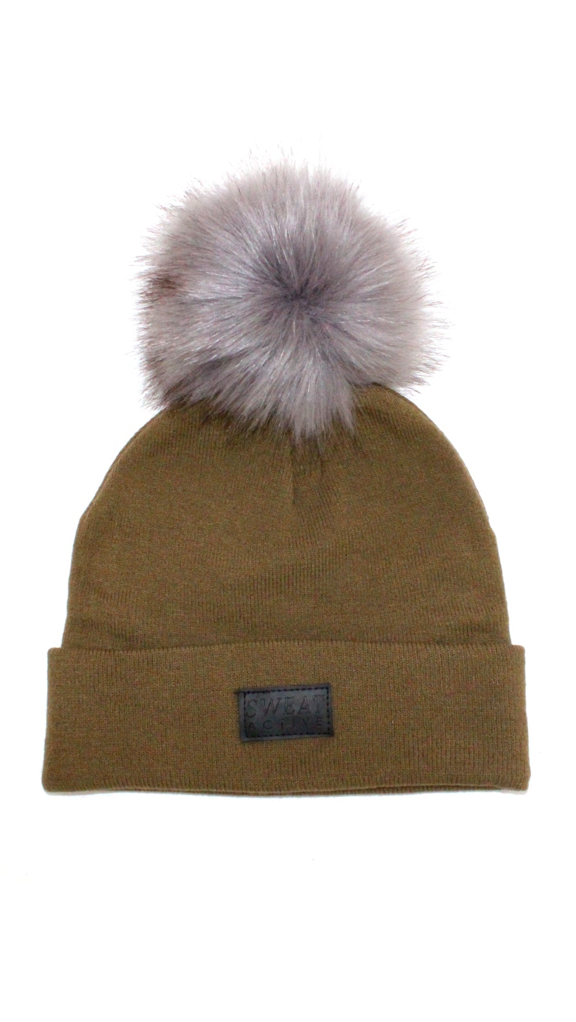 Fur Pom Beanie Hat - Army Green-0