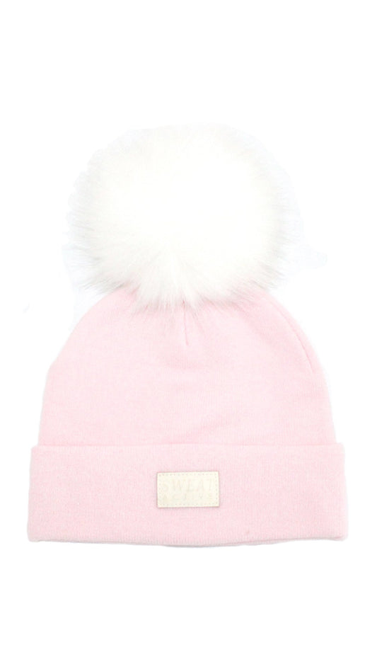 Fur Pom Beanie Hat - Light Pink-0