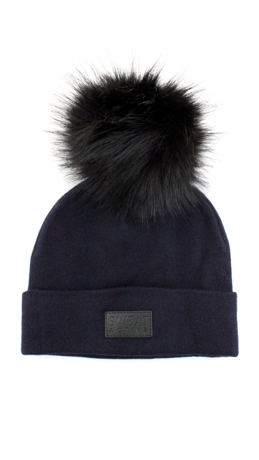 Fur Pom Beanie Hat - Midnight-0