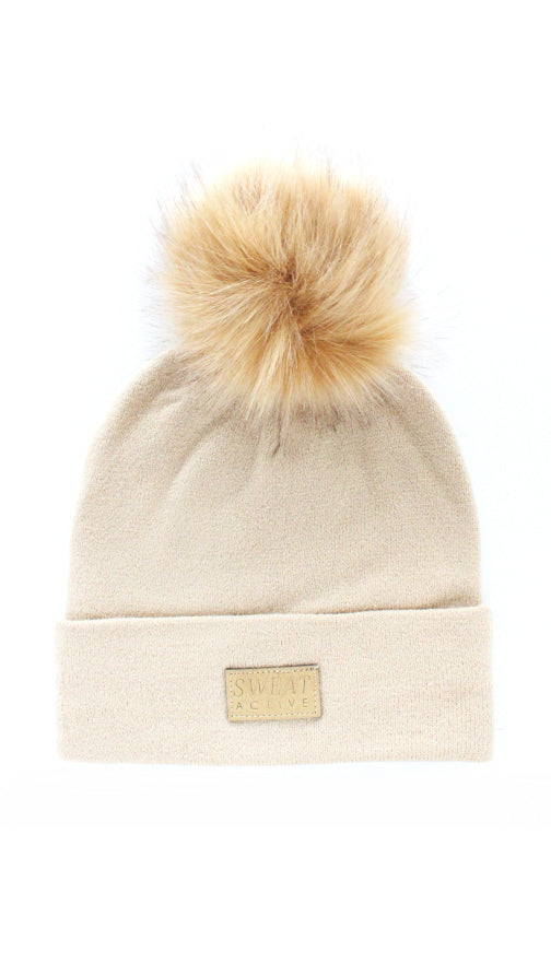 Fur Pom Beanie Hat - Oatmeal-0