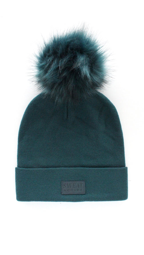 Fur Pom Beanie Hat - Ocean-0