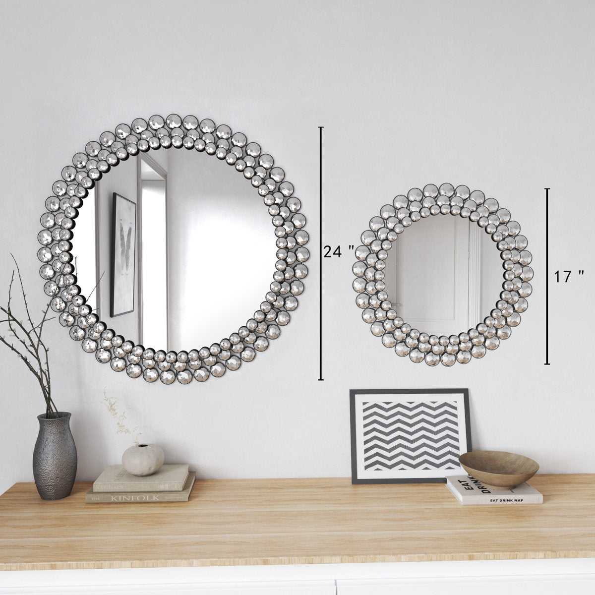 Round Beaded Wall Glam Mirror