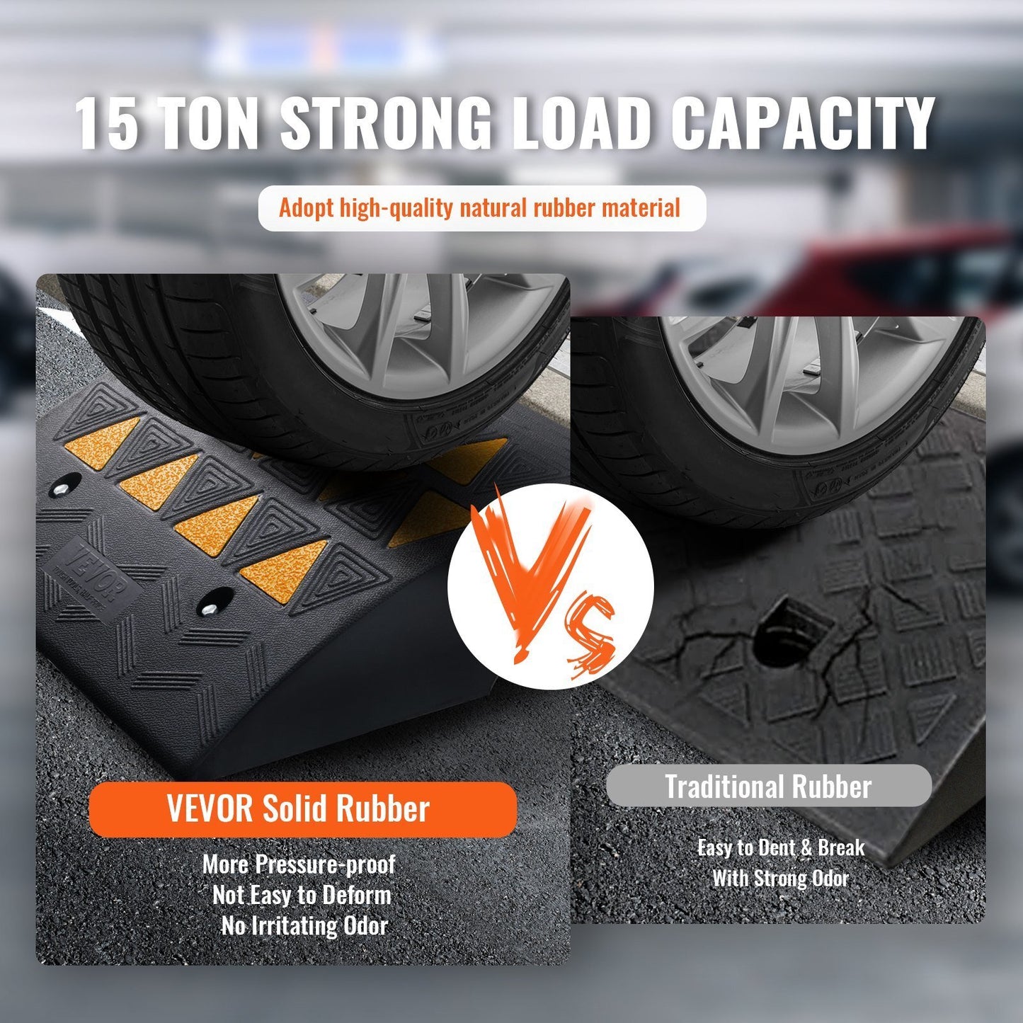 VEVOR Rubber Curb Ramp 2 Pack, 6" Rise Height Heavy-Duty 33069 lbs/15 T Capacity Threshold Ramps, Driveway Ramps with Stable Grid Structure for Cars, Wheelchairs, Bikes, Motorcycles