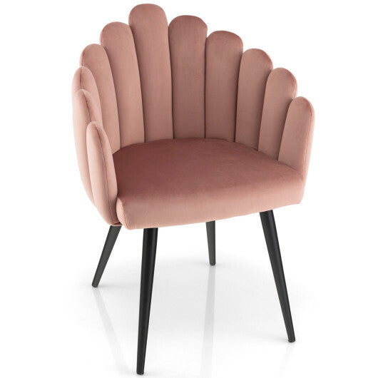 Modern Velvet Dining Chair with Metal Base and Petal Backrest-Pink - Scarvesnthangs