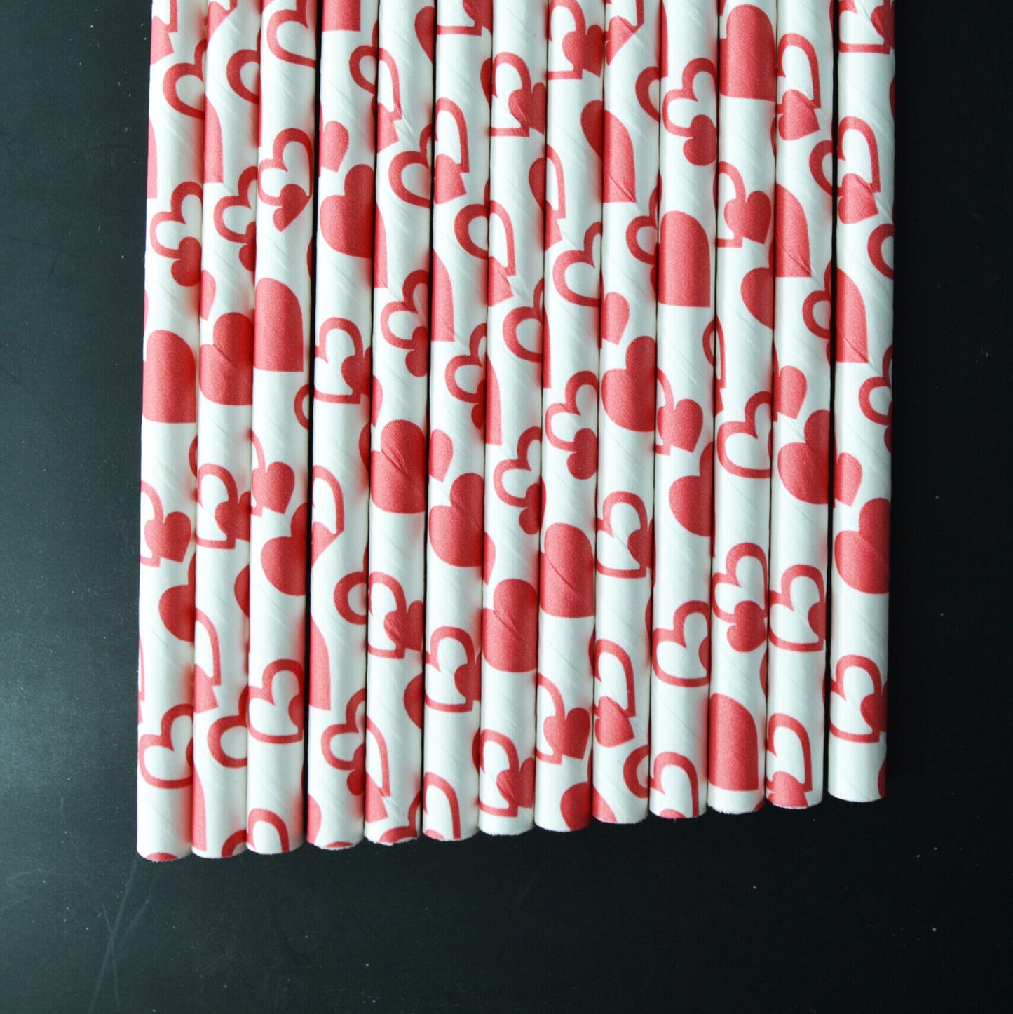 100 Count Red Hearts Paper Straws Individually Wrapped Eco-Friendly Party Straws
