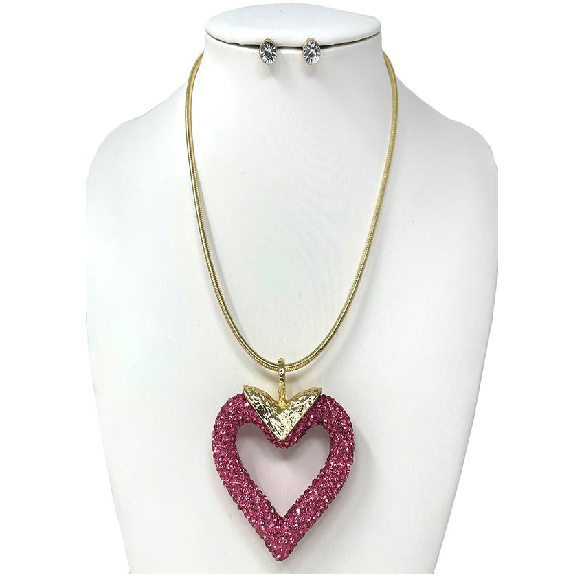 RHINESTONE HEART PENDANT NECKLACE SET-0