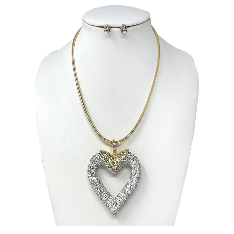 RHINESTONE HEART PENDANT NECKLACE SET-2