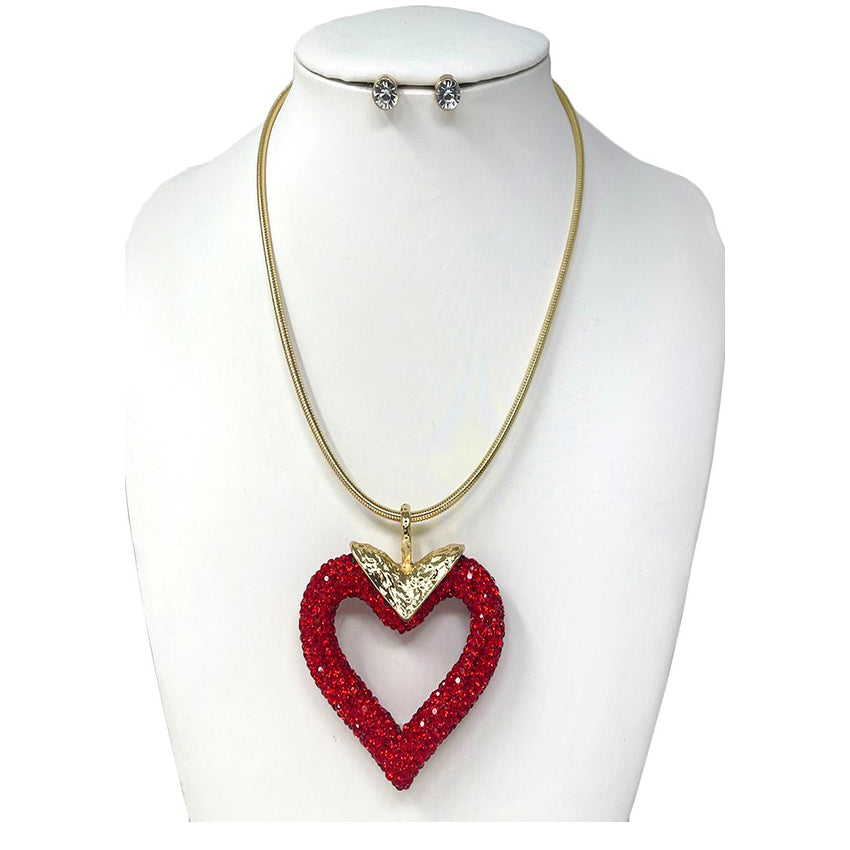 RHINESTONE HEART PENDANT NECKLACE SET-1