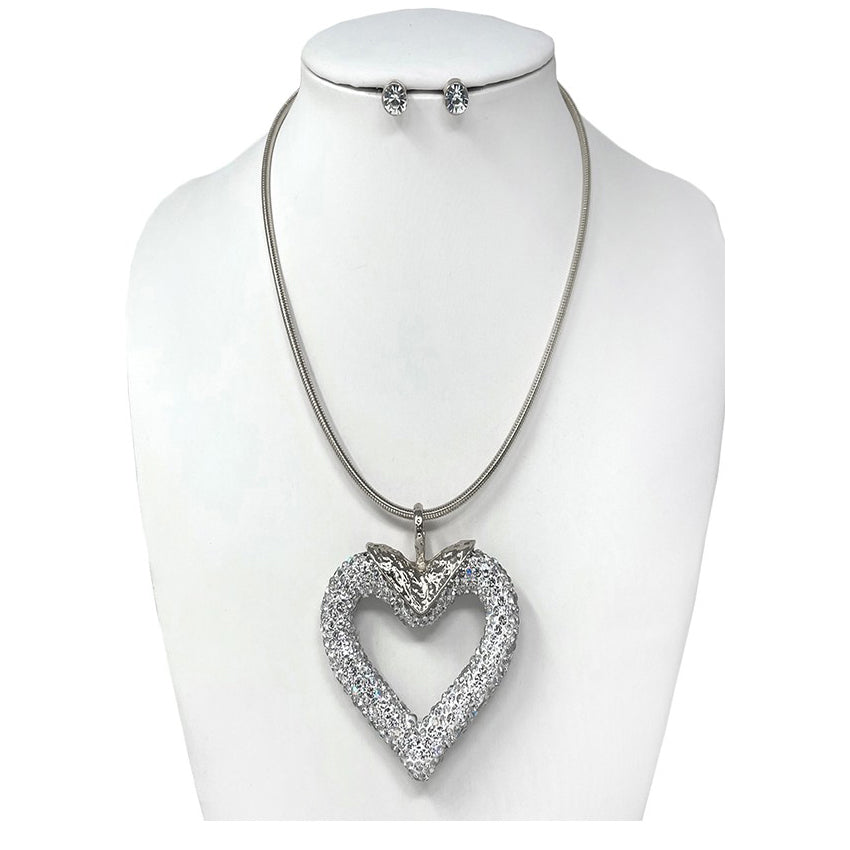 RHINESTONE HEART PENDANT NECKLACE SET-3