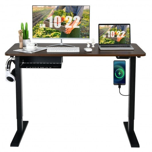 48-inch Electric Height Adjustable Standing Desk with Control Panel-Rustic Brown