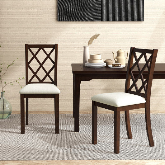 Dining Chair Set of 2 Wood Kitchen Chairs with Upholstered Seat Cushion and Rubber Wood Legs-Brown - Scarvesnthangs
