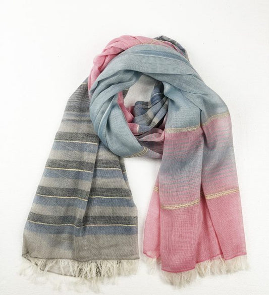 Pink and Blue Light Cotton Scarf-0