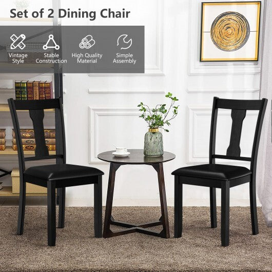 Set of 2 Dining Room Chair with Rubber Wood Frame and Upholstered Padded Seat-Black - Scarvesnthangs