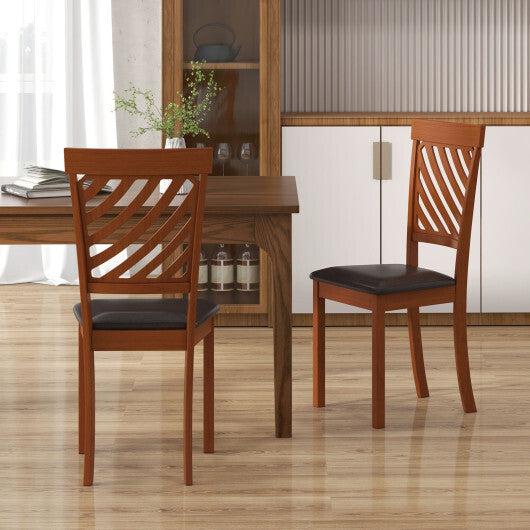 Dining Chair Set of 2 with Rubber Wood Legs and Ergonomic Back for Dining Room-Walnut - Scarvesnthangs