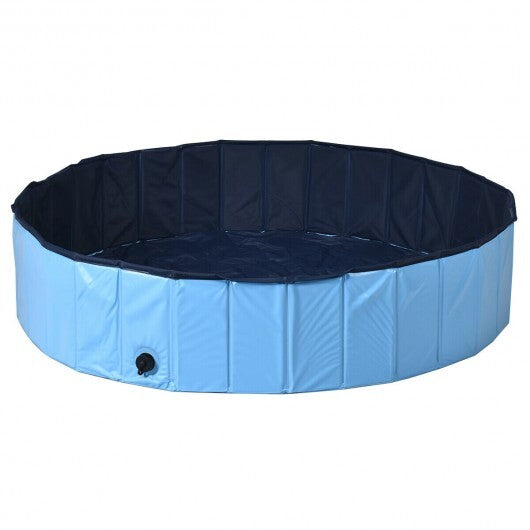 63 Inch Foldable Leakproof Dog Pet Pool Bathing Tub Kiddie Pool for Dogs Cats and Kids-Blue