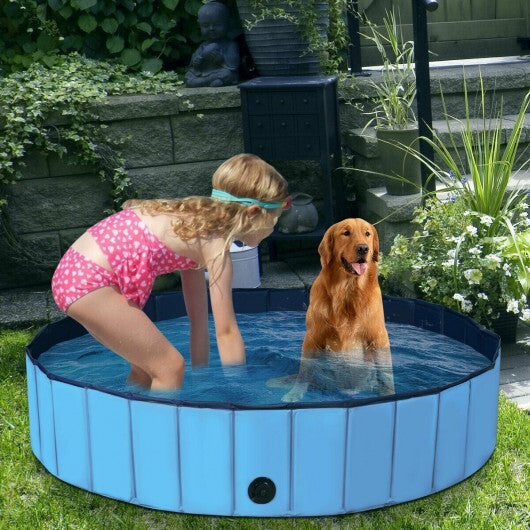 63 Inch Foldable Leakproof Dog Pet Pool Bathing Tub Kiddie Pool for Dogs Cats and Kids-Blue