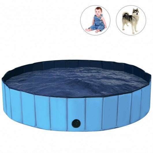 63 Inch Foldable Leakproof Dog Pet Pool Bathing Tub Kiddie Pool for Dogs Cats and Kids-Blue