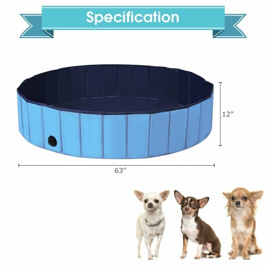 63 Inch Foldable Leakproof Dog Pet Pool Bathing Tub Kiddie Pool for Dogs Cats and Kids-Blue