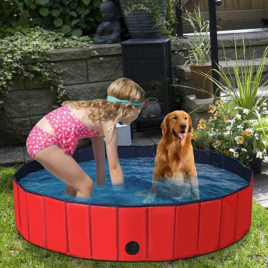 63 Inch Foldable Leakproof Dog Pet Pool Bathing Tub Kiddie Pool for Dogs Cats and Kids-Blue